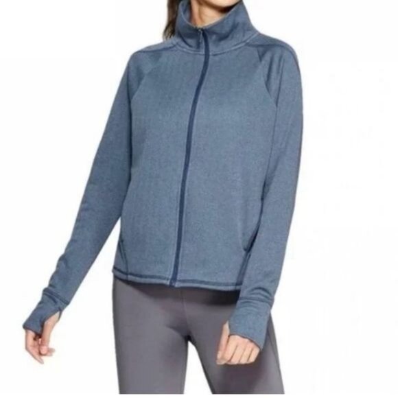 Champion Womens Full-Zip Athletic Jacket L Blue Herringbone High Collar Polyeste - Picture 10 of 11